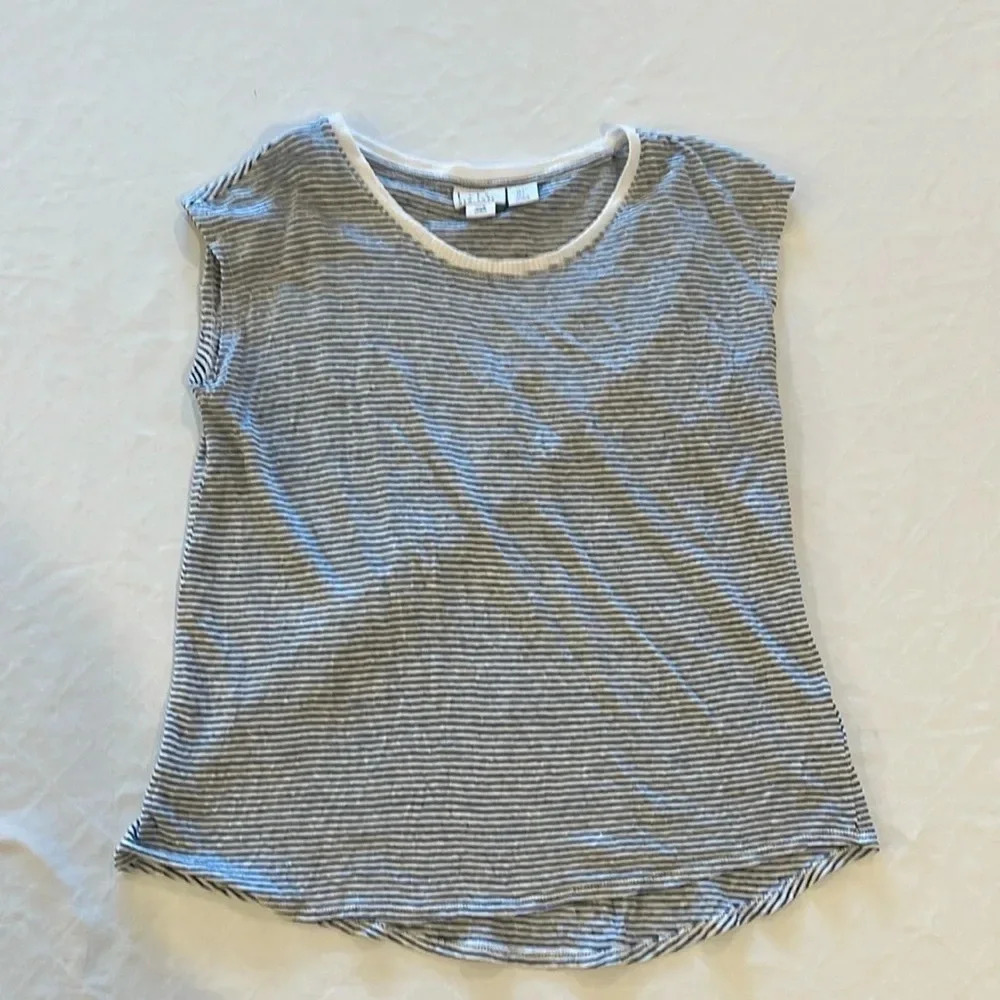 Nicole Miller 100% Linen striped Top tee‎ shirt cap sleeve small oversized EUC